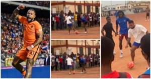 Memphis Depay na bagenzi be bakiniye umupira mu ivumbi n'abana bafite ubumuga bishimisha benshi