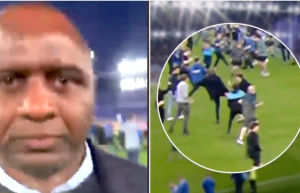 Umutoza Vieira yagaragaye akubita umugeri umufana wa Everton wamwishimye hejuru