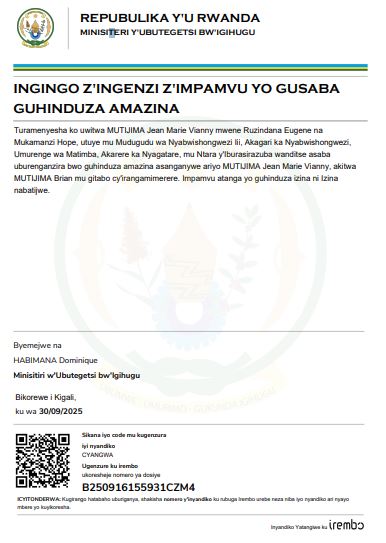 MUTIJIMANA Jean Marie Vianny yasabye guhindura amazina akitwa MUTUJIMANA Brian