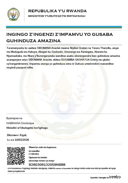 SIBOMANA Anaclet yasabye guhindura amazina akitwa RUGAMBA GASHAYIJA Emmy