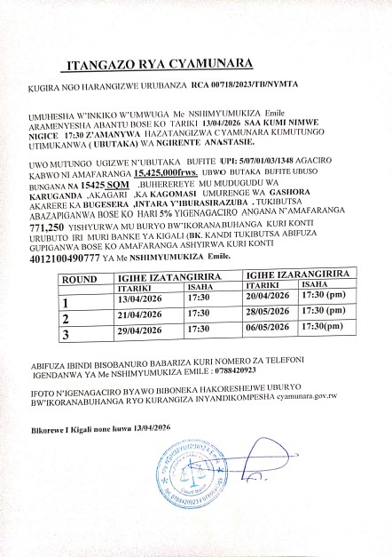 ITANGAZO RYA CYAMUNARA Y'UMUTUNGO UTIMUKANWA