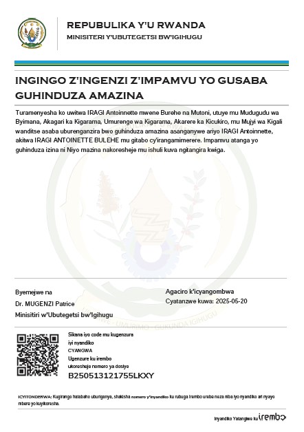 IRAGI Antoinnette yasabye guhindura amazina akitwa IRAGI ANTOINETTE BULEHE