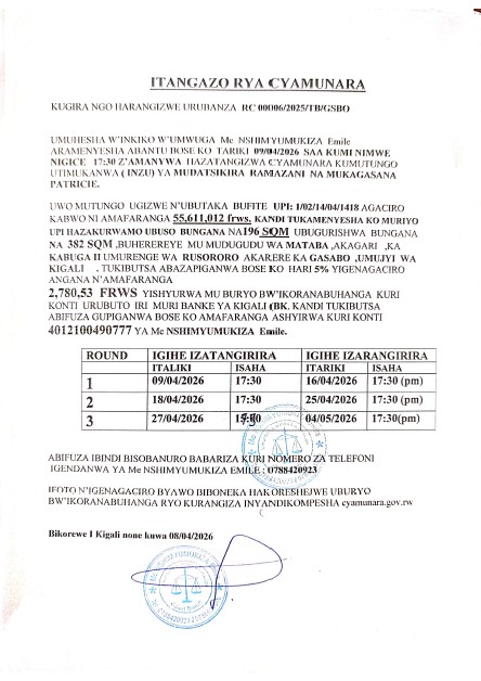 ITANGAZO RYA CYAMUNARA Y'UMUTUNGO UTIMUKANWA