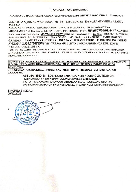 ITANGAZO RYA CYAMUNARA Y'UMUTUNGO UTIMUKANWA