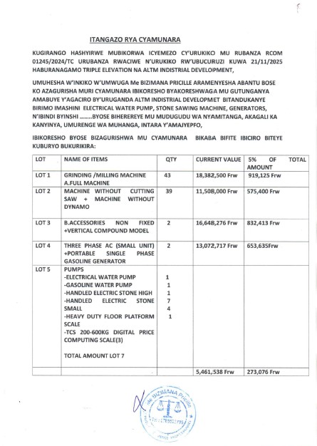Itangazo rya cyamunara ry'umutungo utimukanwa