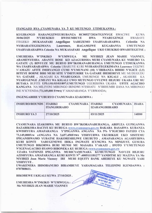 Itangazo rya cyamunara y'umutungo utimukanwa
