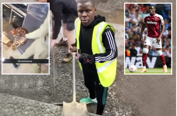 Kurt Zouma yagaragaye afite igitiyo ari gukora igihano yahawe nyuma yo gukubita injangwe