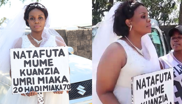 Umugore amaze iminsi 5 agendana icyapa cyanditseho ko ashaka umugabo 