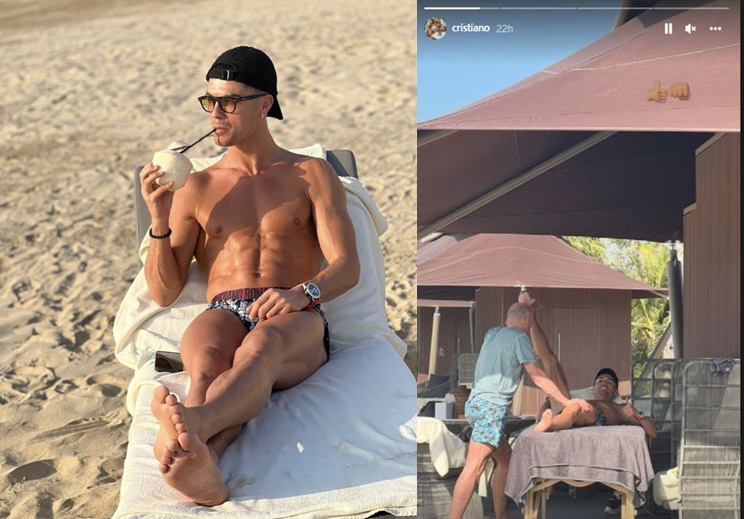 Ifoto ya Cristiano Ronaldo ari kugirira ibihe byiza ku mucanaga w'I Dubai ikomeje kuvugisha benshi