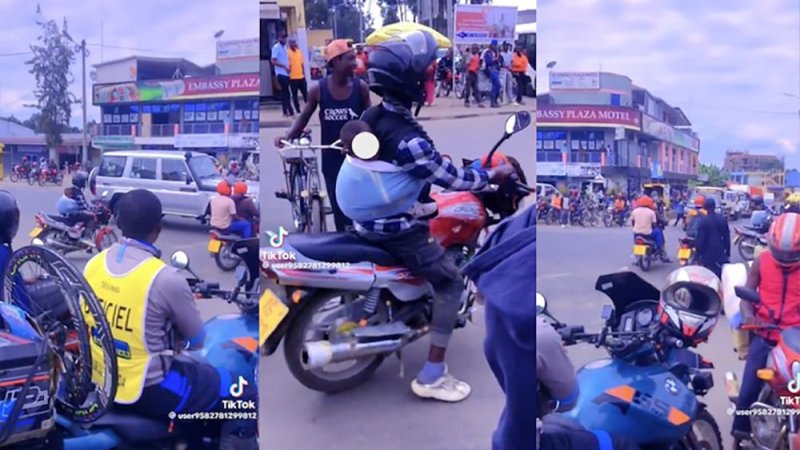 Icyo Polisi yatagaje kumu motari wagaragaye atwaye moto anahetse umwana mu mugongo bikarangaza benshi